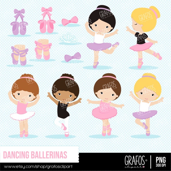 DANCING BALLERINA - Digital Clipart Set,  Ballerina Clipart, Ballet Clipart, Tutu Clipart