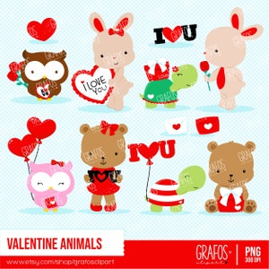ANIMAUX DE LA SAINT-VALENTIN - ensemble de cliparts numériques, clipart ours, clipart Saint-Valentin, clipart hiboux.
