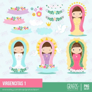 VIRGENCITAS - Digital Clipart Set, Virgin of Guadalupe, Virgin Mary, Lady Mary, My First Communion