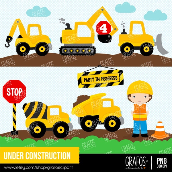 UNDER CONSTRUCTION  - Digital Clipart Set, Construction Clipart, Construction Trucks Clipart, Construction Signs.