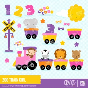 ZOO TRAIN GIRL - Digital Clipart Set, Train Clipart, Animals Clipart, Zoo Clipart, Baby Shower Clipart