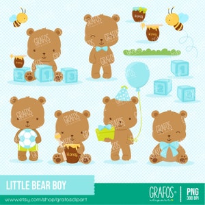 LITTLE BEAR BOY - Digital Clipart Set, Bear Clipart, Baby Shower Clipart, Honey Clipart.