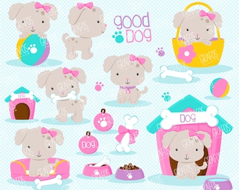 Mignon chiot 2 - ensemble de cliparts numériques, clipart chiot, chien des cliparts, clipart animaux de compagnie