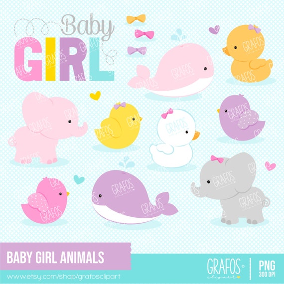BABY GIRL ANIMALS Digital Clipart Set Animals Clipart Zoo Etsy