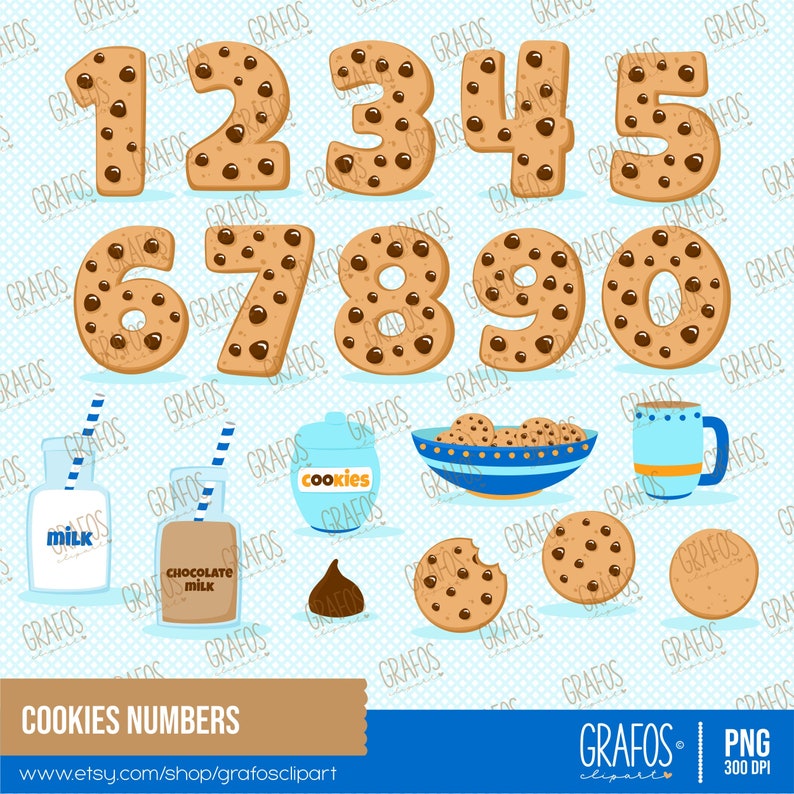 COOKIES NUMBERS Digital Clipart Set, Cookies Clipart, Numbers Clipart image 1