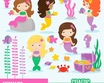 MERMAIDS - Digital Clipart Set, Mermaids Clipart, Summer Clipart ,Princess Clipart.