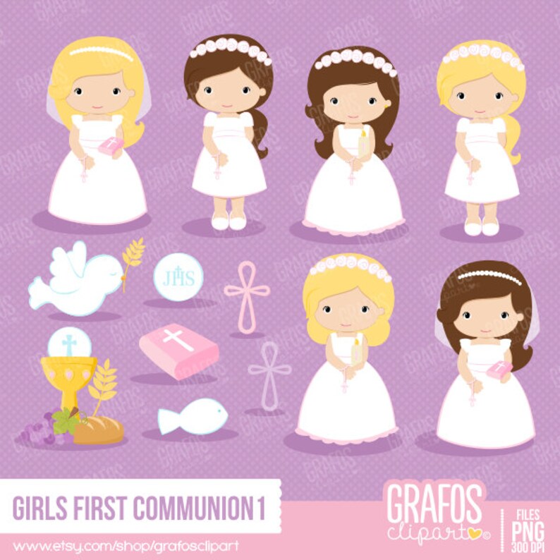 GIRLS FIRST COMMUNION 1 Digital Clipart Set My First | Etsy