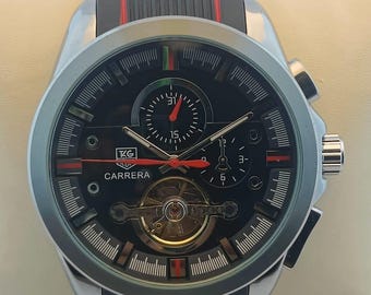 Men's Refurbished TAG Heuer Carrera Chronograph Tourbillon Automatic Watch: Black Dial, Working