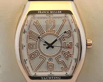 Reloj de pulsera Franck Muller para hombre, reacondicionado, con esfera plateada, indicador de fecha y correa de cuero. En perfecto estado de funcionamiento.