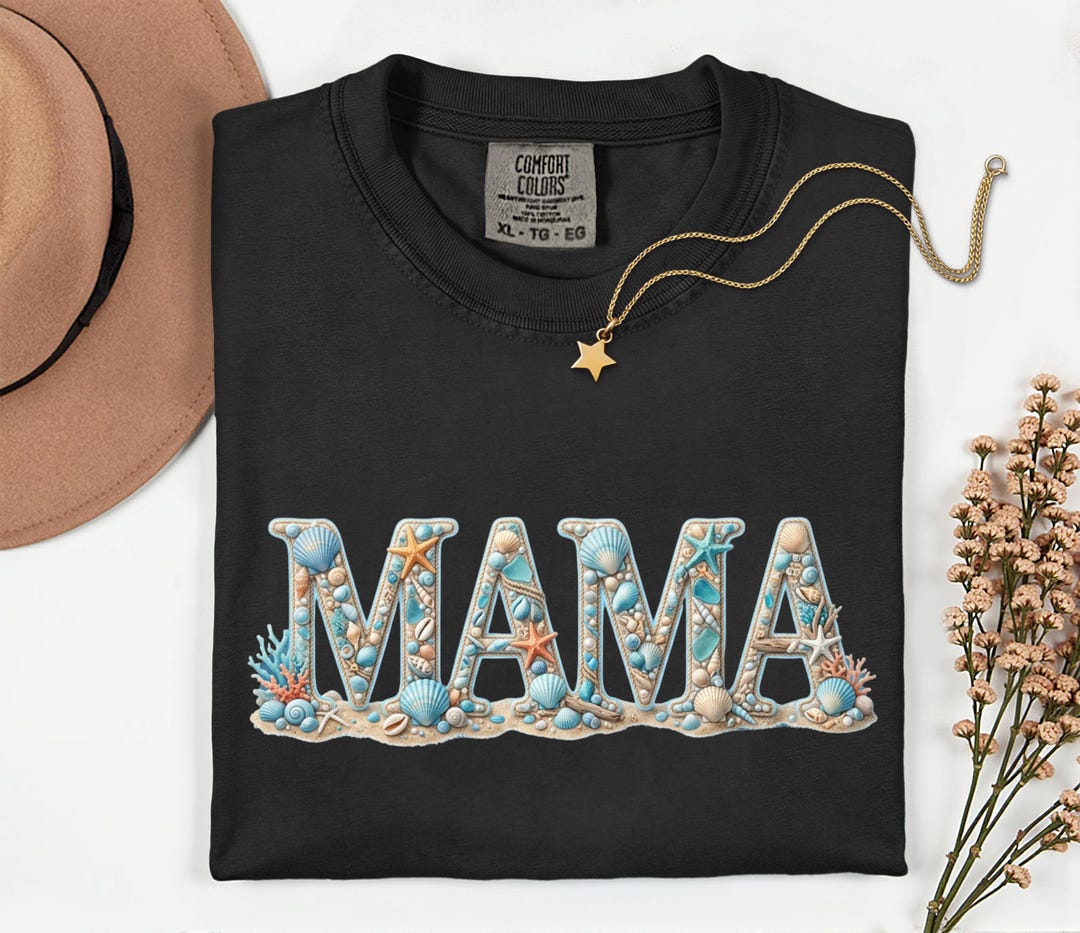 Beach Mama PNG, Coastal Mom Shirt Design Summer Seashell Mama