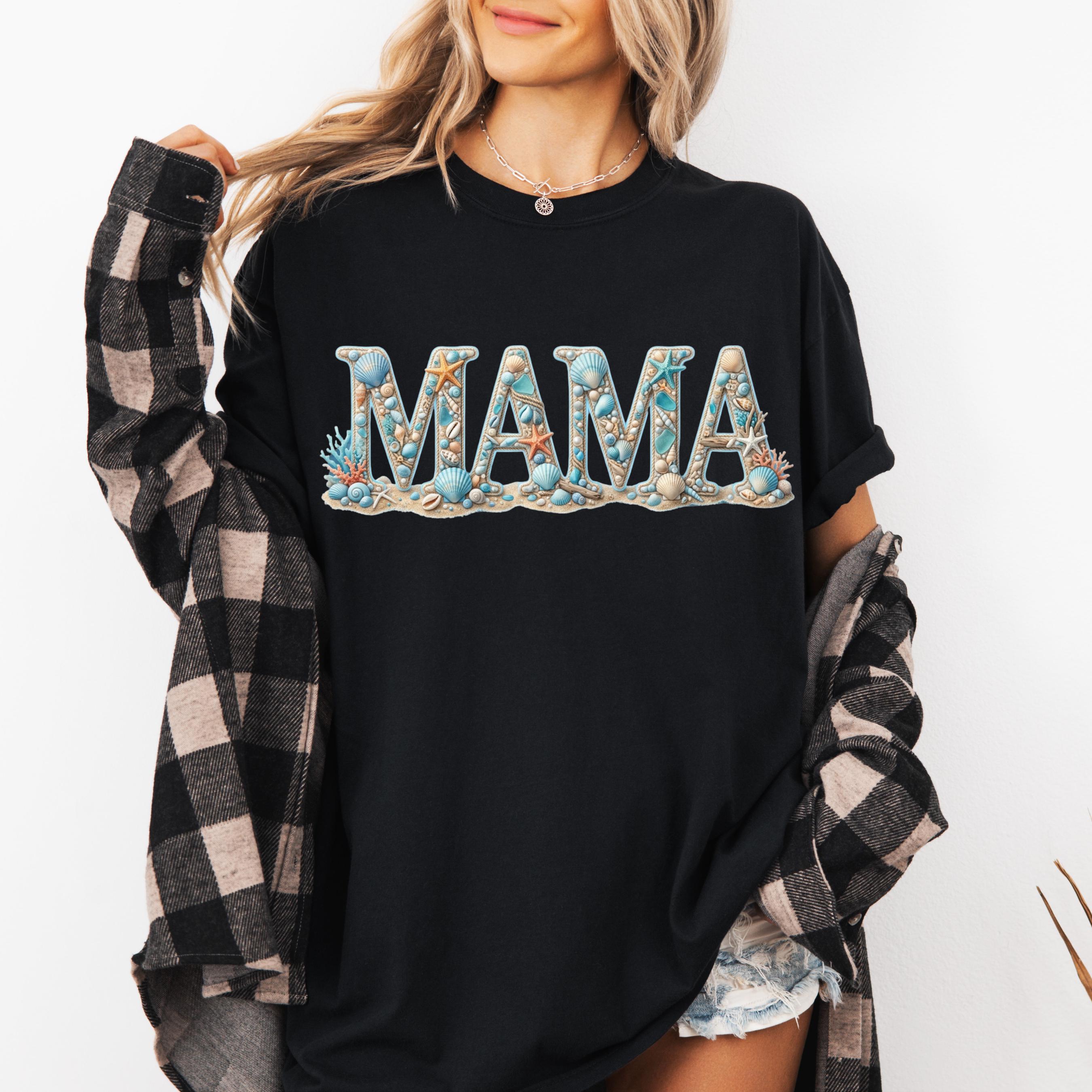 Beach Mama PNG, Coastal Mom Shirt Design Summer Seashell Mama