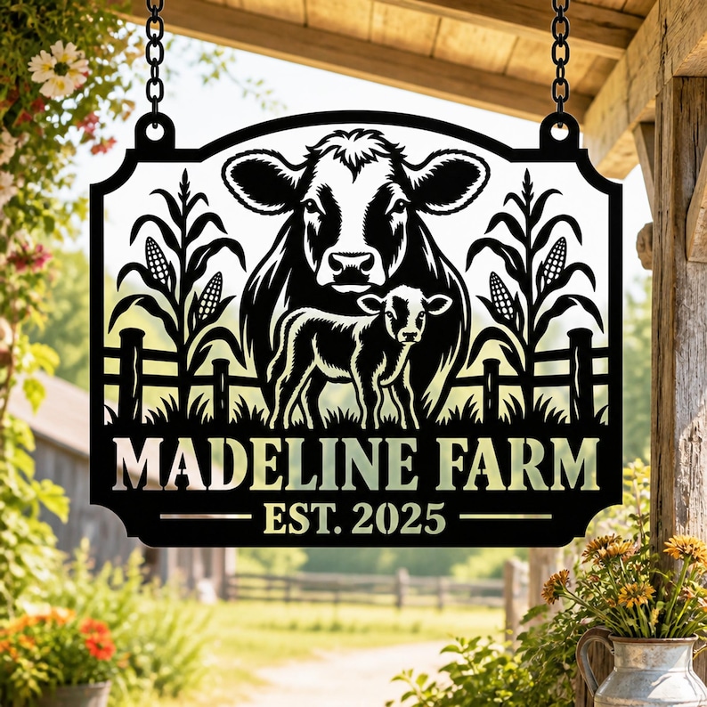 Custom Cow and Calf Metal Farm Art, Personalized Ranch Outdoor Decor ...