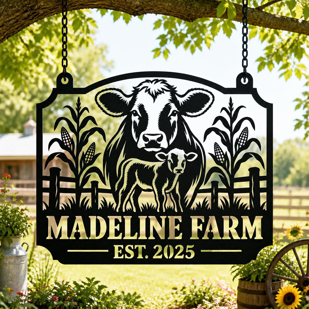 Custom Cow and Calf Metal Farm Art, Personalized Ranch Outdoor Decor ...