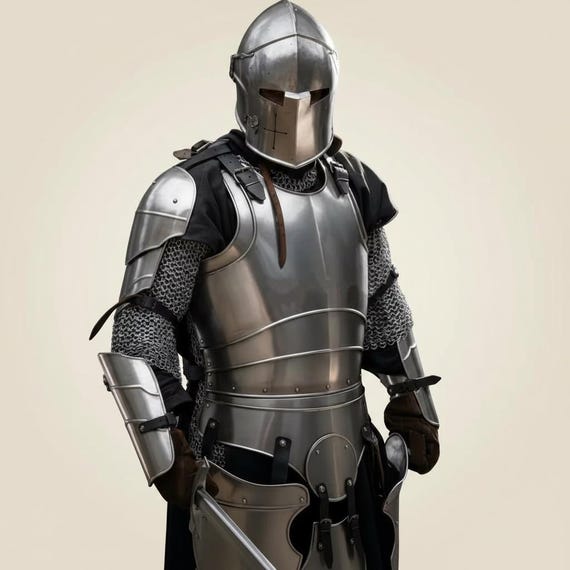Full Body Barbuta Armor – 18 Gauge Steel Knight Plate Armor Set for LARP, Cosplay & Medieval Reenactment