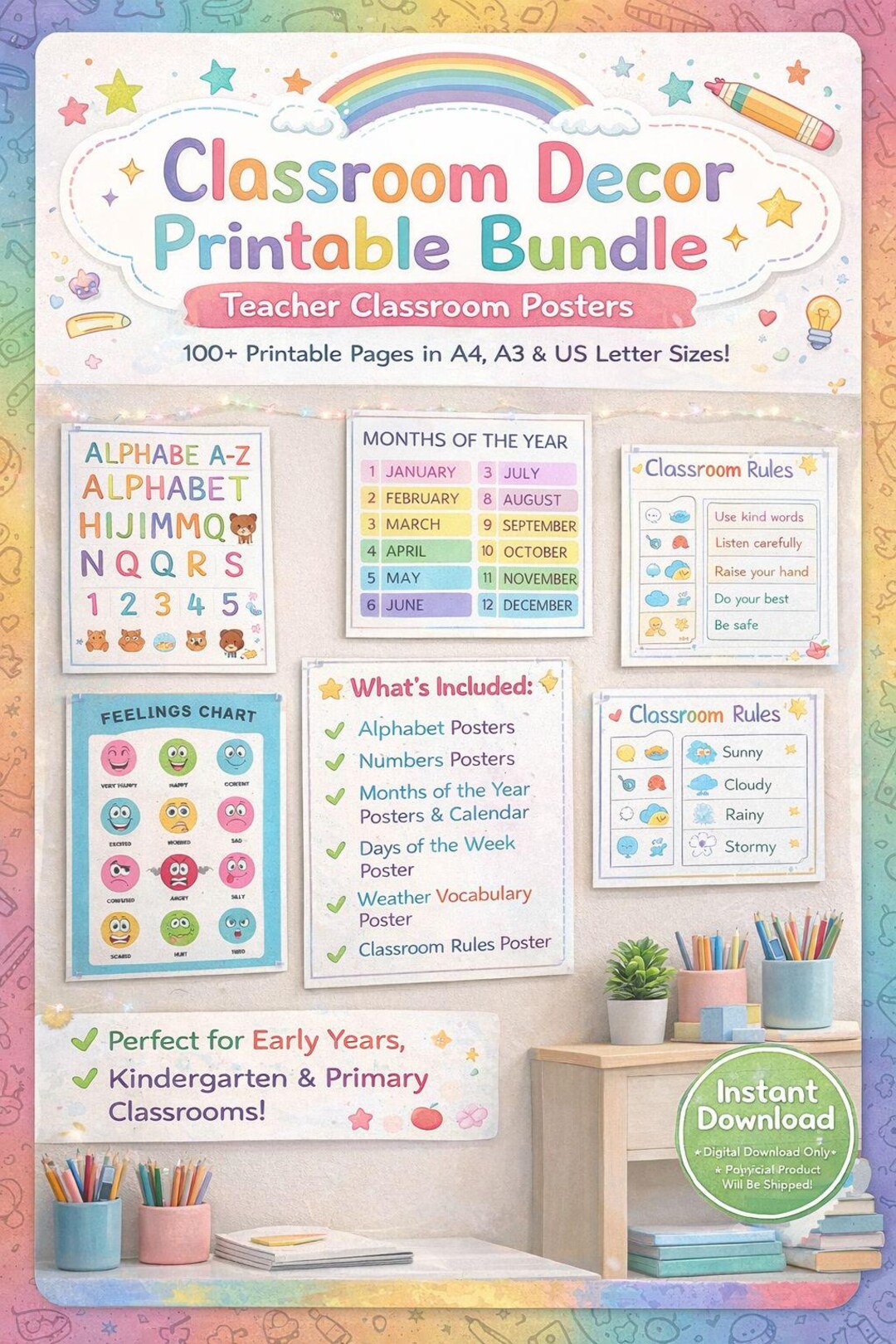 Classroom Posters Printable Bundle | Teacher Classroom Decor | A4, A3 ...