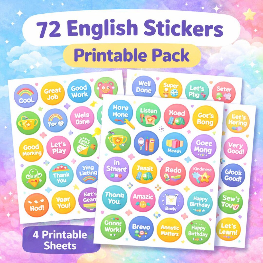 English Sticker Pack – 72 Printable Classroom & Kids Stickers - Etsy