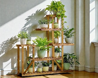 Supporto per piante in legno a 6 livelli, scaffale da giardino per interni ed esterni, espositore per piante multiple, porta vasi di fiori