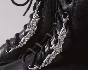 Gothic Bat Boot Chains – Silver Wing Shoe Charms, Alternative Footwear Jewelry