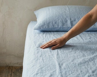 Linen Sheet Set with Pillowcases, 100% Flax Bedding, Queen King Sheet Set, Flat or Fitted, Natural Breathable Linen