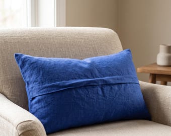 Royal Blue Linen Pillowcase | Cobalt Cushion Cover Body Pillow Euro | Klein Blue