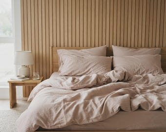 Powder Pink Duvet Cover Set | Blush Cotton Bedding Queen King | Petal Soft Blush