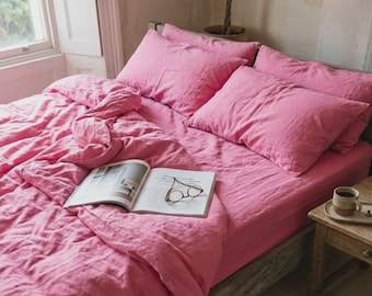 Peony Pink Cotton Duvet Cover Set — Soft 100% Poplin Bedding, Hot Pink | Queen, King & Custom Sizes