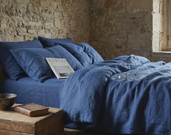 Royal Blue Linen Bedding Set • Deep Blue Duvet Cover • 100% Linen • Breathable Natural Fabric • Bold Classic Bedding • Custom Sizes