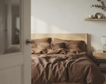 Chocolate Mocha Duvet Cover Set | Coffee Cotton Bedding Queen King | Cocoa Tobacco