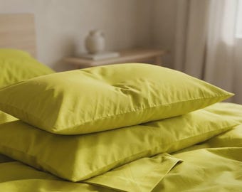 Chartreuse Duvet Cover Set | Lime Green Cotton Bedding Queen King | French Poplin 100% Cotton