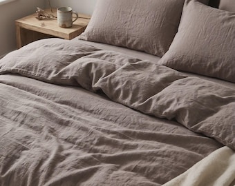 Mocha Cotton Duvet Cover Set | Cocoa Cappuccino Bedding Queen King | Washed 100% Cotton