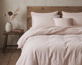 Blush Pink Cotton Duvet Cover Set | Powder Pink Bedding Queen King | Washed 100% Cotton