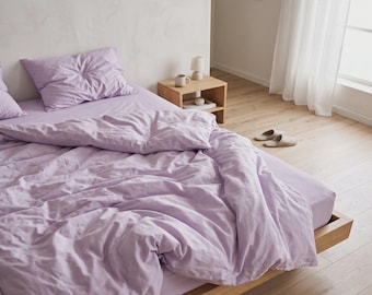 Lilac Cotton Duvet Cover Set | Lavender Bedding Queen King | French Poplin 100% Cotton