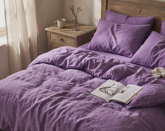Purple Duvet Cover Set | Violet Amethyst Bedding Queen King, Sheet Set | Washed 100% Cotton