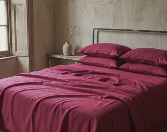 Maroon Cotton Bedding Set • Deep Burgundy Duvet Cover • 100% Natural Cotton • Breathable Fabric • Warm Elegant Bedroom Style