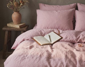 Candy Pink Duvet Cover Set | Washed Cotton Bedding Queen King | Bubblegum Flamingo