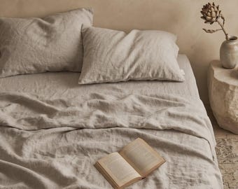 Natural Linen Duvet Cover Set | Undyed Linen Bedding, Sheet Set Queen King | Softened European Flax