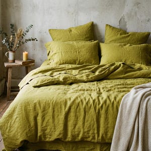 Chartreuse Linen Bedding Set • Fresh Green Duvet Cover • 100% Linen • Breathable Natural Fabric • Modern Accent Bedding • Custom Sizes