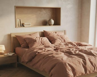 Dusty Rose Duvet Cover Set | Rosewood Cotton Bedding Queen King | Blush Pink Nude