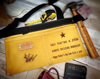 Personalised Leather Tool & Nail Belt - Etched With Any Message - The Perfect Fathers Day Gift