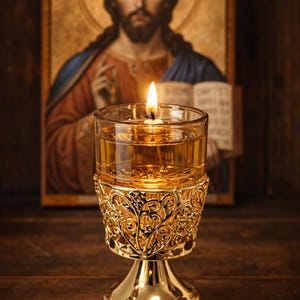 11,3 cm bordsoljelampa, ortodox lampada-set, ljusstake i glas, veke och flöte ingår