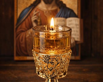 4.7 in Table Oil Lamp, Orthodox Lampada Set, Glass Candle Holder, Wick and Float Included