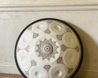 Handmade  White  Mandala  18-Inch Handpan Drum 9 Notes  , Includes Carry Bag, Mallets & Accessories  Perfect Gift for Music Lovers