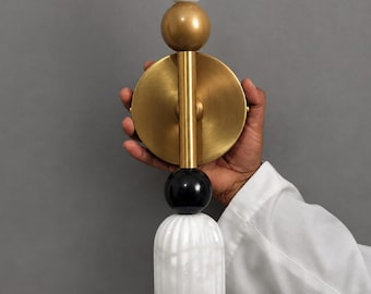 Modern Fluted Alabaster Wall Sconce, Brass Wall Lamp, Modern Bathroom Vanity Light, Natural Stone Wall Fixture Luxury Bedroom Sconce