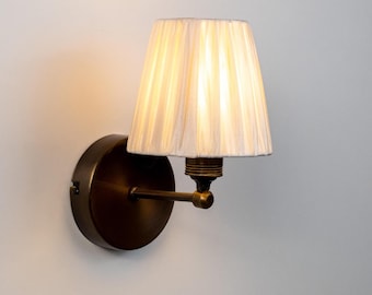Elegant Mid-Century Modern Wall Sconce with Pleated Shade, Small Minimalist Vanity Light, Vintage Hallway Wall Lamp, lighting