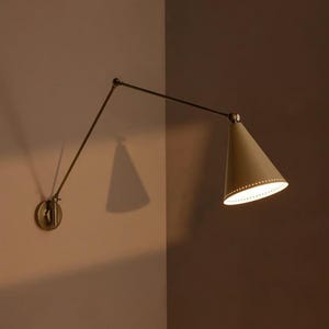 Modern Brass Adjustable with Cream Cone Shade Swing Arm Sconce, Wall Lamp