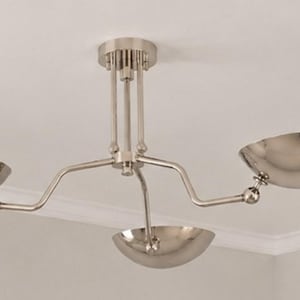Modern 3 Light Brass Ceiling Chandelier, Mid Century Modern Bowl Shade Ceiling Light, Sculptural Brass Flush Mount, Dining Room Lighting