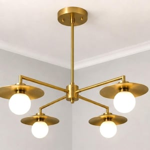 Mid Century Modern Brass Chandelier Luxury Dining Room Fixture 3 Light Globe Pendant, Handmade Ceiling Light, Modern Sputnik Lighting