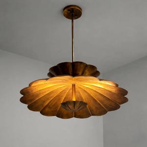 1950s,Mid Century  Brass Handmade Flower Pendant Light, Modern Petal Ceiling Fixture for luxury looking Home Decor Large Bedroom Light