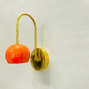 Modern Mid-Century Handmade Orange Ball Light Brass Wall Sconce