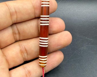Alte geätzte burmesische Achat-Röhrenperle - Vintage-Schmuckzubehör